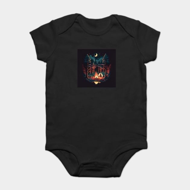 Camping Adventure in the Forest, Campfire Baby Bodysuit by logiamerch